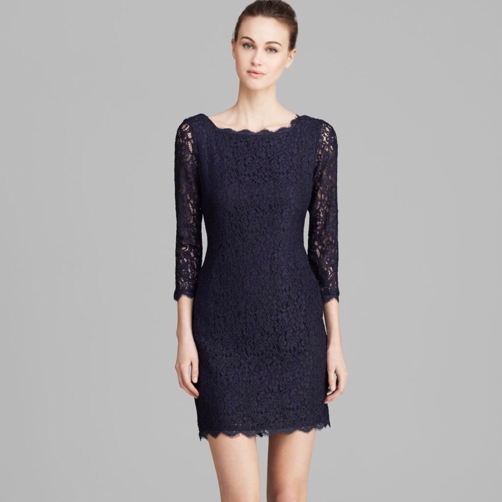 Adrianna Papell Evening Lace Navy Blue Dress‎ 4